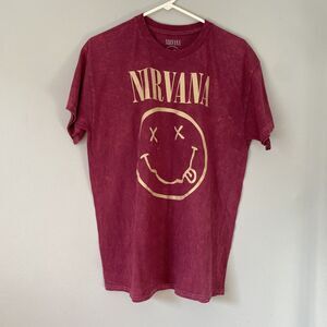Nirvana T Shirt Adult Large Berry Magenta Smiley Face Band Tee Graphic Grunge